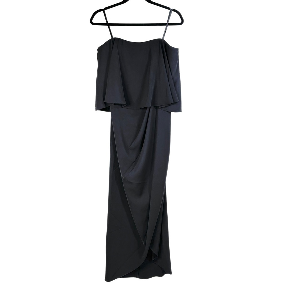 Shona Joy Black Strapless Frill Maxi Dress – Size 12 NWT